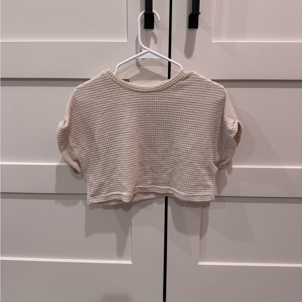 SHEIN Cream Waffle Knit Crop Top